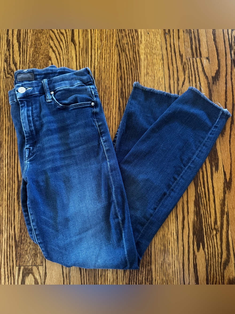 MOTHER High Waisted Looker Ankle Fray Jeans Dark Wash Size 28 Designer Denim